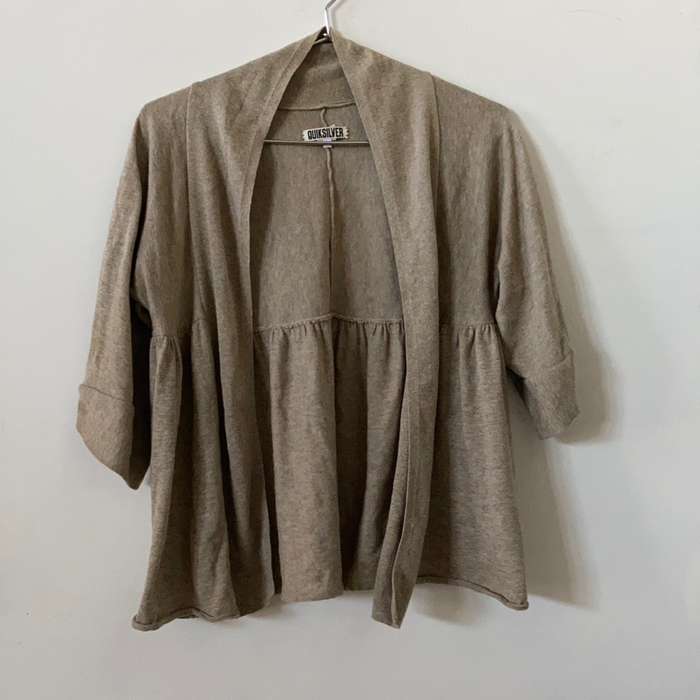 Quiksilver Tan / Oatmeal Open Front Shrug 3/4 Sleeve Cardigan - XS
